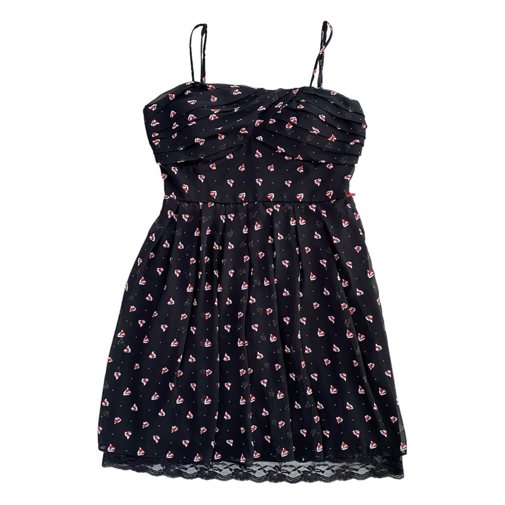 B Darlin Spring Summer Boat & Polka Dot Lace Hem Cami Black Dress Women's Size M